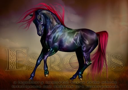 Esrohs - horses, fantasy, animals, red