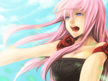 Megurine Luka - luka, beauty, sexy, hot, singer, anime girl, rose, magurine, vocaloids, pretty, idol, vocaloid, beautiful, magurine luka, cute, flower