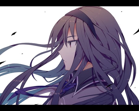 dark - anime, wind, girl, long hair, light, dark