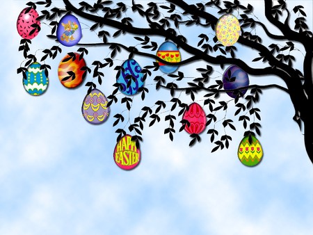 Happy Easter 05 - eggs, colorful, easter, tree, happy