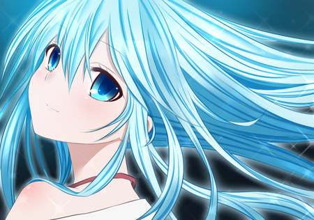 ice blue - pretty, anime, ice blue hair, girl, blush, blue eyes