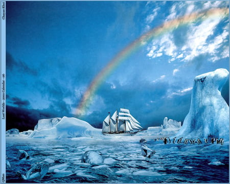 Arctic Rainbow - ice, rainbow, ship, arctic, penguin