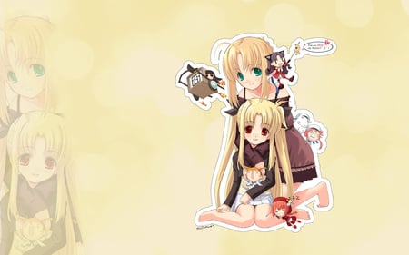 Saber & Fate - saber, anime, blonde hair, mahou shoujo lyrical nanoha, green eyes, red eyes, girls, manga, fate testarossa, cute, fate stay night, ribbons