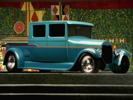 Blue Ford pickup - ford, street rod, pickup, blue