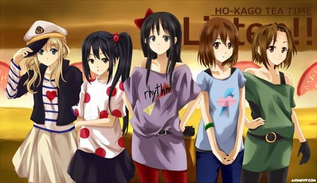 K-On 'Colorful Girls' - yeans, lady, girl, hot, kurd, free, cool, red, blue, anime