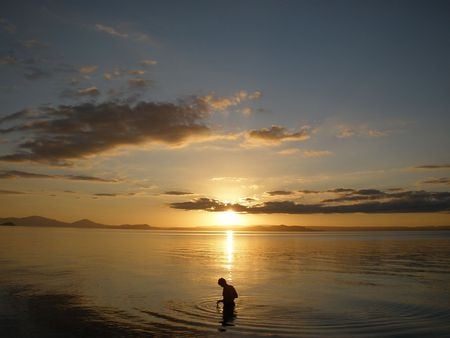 Lake Taupo - lake, sunset, new zealand, man