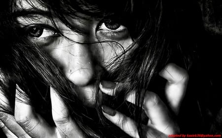 lost in the darkness - woman, face, eye, hair