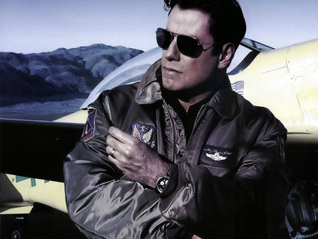 John Travolta - pilot, male, glasses, leader jacket pilot, actor, plane, good looking, nice pic