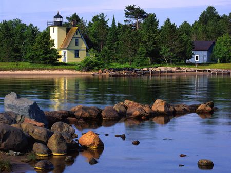 Superior, Upper Peninsula, Mich - upper peninsula, mich, trees, rocks