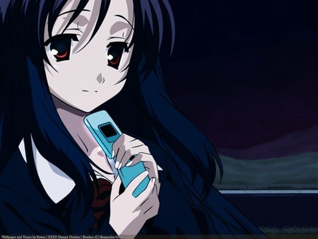 Kotonoha Katsura - dark hair, school days, mobile, girl, night, long hair, dark, mobile phone, kitten, kotonoha katsura