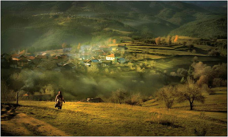 Sleepy valley morning - village, trees, hills, green, walk, valley, cloudy