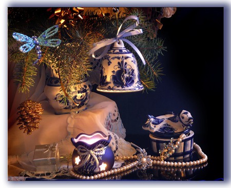 Beautiful - pearls, jewelry, acorn, candle, gift, pine tree, present, bow, dragonfly, box, blue, beautiful, lace, ribbon, porceline