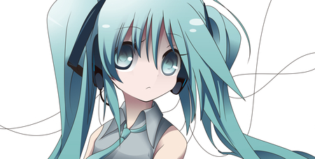 Hatsune Miku - vocaloid, headphones, twintails, cute, aqua eyes, hatsune miku, blue eyes