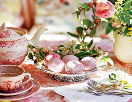 Morning Easter - eggs, breakfast, table, colors, morning, pink, celebration, home, easter, flowers, arrangement, welcoming