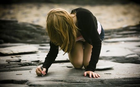 Writing on Stone - stone, girl, blonde, writing