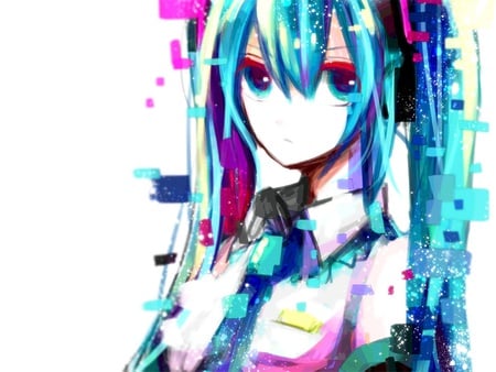 Hatsune Miku - aqua, music, anime girl, patterns, white, art, cool, aqua eyes, artistic, hatsune miku, song, vocaloids, program, vocaloid, beautiful, pink, uniform, diva, nice, beauty, twintail, singer, aqua hair, black, virtual, pretty, idol, anime, miku, cute, girl, cg, hatsune, tie, digital, awesome