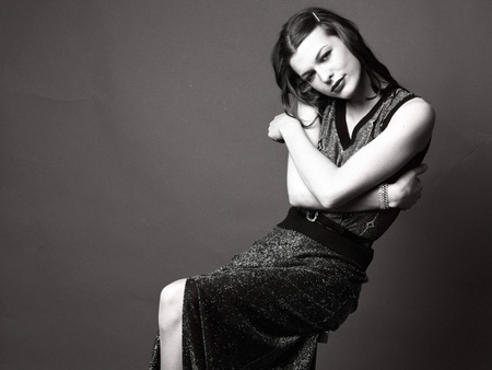 Milla Jovovich - black, white, woman, dress, jovovich, milla