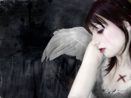 Dark Blood - fantasy, woman, wings, angel, fallen, dark