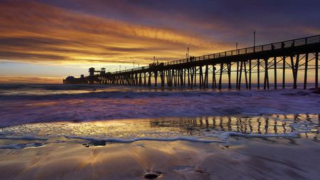 pier at the beach - sea, sunset, beach, pier