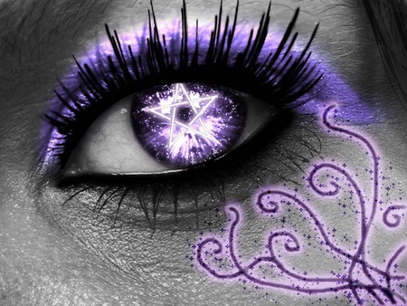 Witch's eye - magic, pentagram, eye, witch, black, grey, purple, magik, good