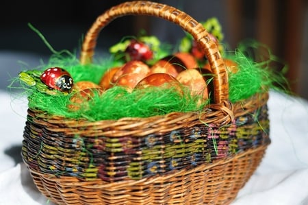 Easter Basket - eggs, basket, painted, still life, country