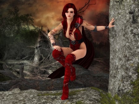 3D woman - red, 3d, woman, beauty