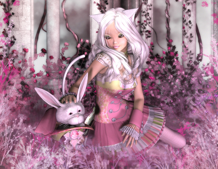 Pink World - rabbit, fantasy, pink, world