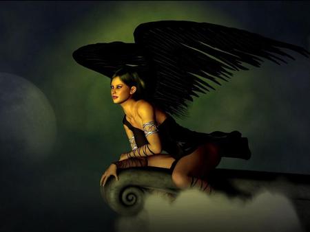 Night Angel - abstract, angel, wings, black, fantasy