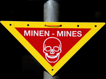 mines - mines, yellow, red, skull