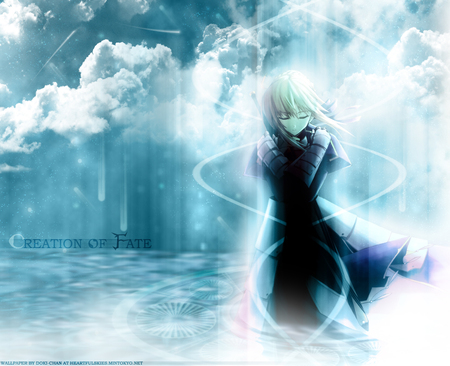 Saber - saber, sky, servant, arthur, hair, warrior, fsn, king, ubw, cool, blue, blonde