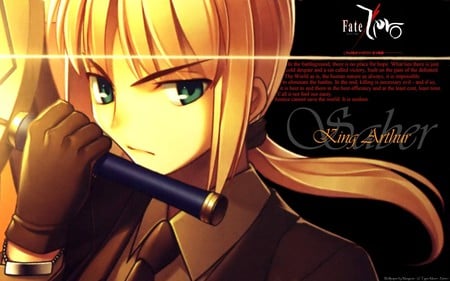 Saber - saber, class, fate zero, blonde, sword, cool, arthur, servant, hair, suit, black, king, hold, fsn