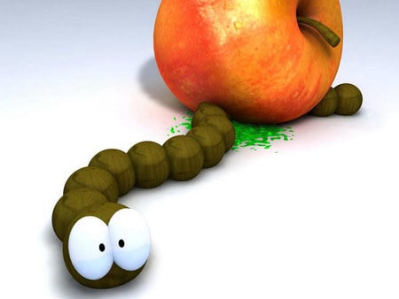 Funny Worm - 3d, apple, worm, funny