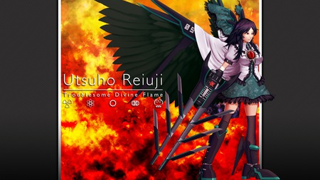 Reiuji Utsuho - female, girl, wings, fire, hell, touhou, game, weapon, anime, reiuji utsuho