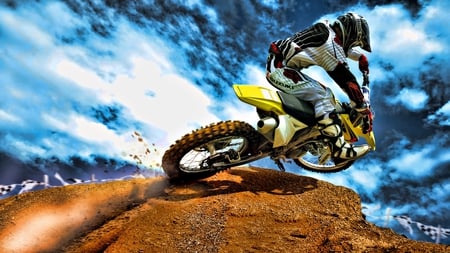 Motocross - motorcycle, motocross, dark, rocks, sky