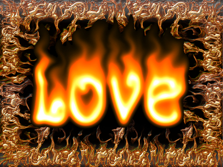 LOVE ON WHAT - love, glow, yellow, hot, black, fire