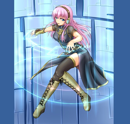 Magic - woman, performing, beauty, female, magic, music, fantasy, face, gorgeous, pretty, megurine luka, anime, cute, sexy, girl, blue eyes, pink hair, long hair, flying, entertainment, microphone, vocaloid, beautiful, singing, babe