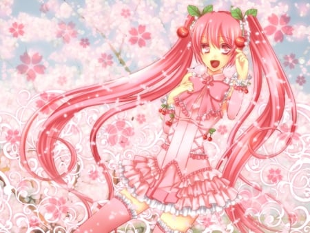 Sakura Miku - tie, pretty, artistic, maid outift, pink, happy, uniform, pink eyes, nice, program, hot, thighhighs, beauty, virtual, cg, white, green, cute, song, outfit, sexy, bow, vocaloid, anime, blue, twintail, hatsune miku, music, aqua, red, sakura miku, sakura petals, pink hair, art, idol, anime girl, sakura, skirt, beautiful, singer, girl, cool, maid, black, smile, miku, awesome, diva, digital, sakura flowers, vocaloids, hatusne