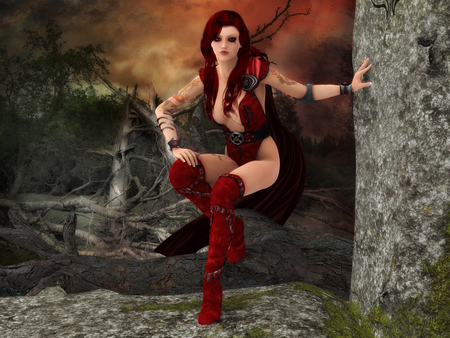 3D Woman - 3d, fantasy, red, woman