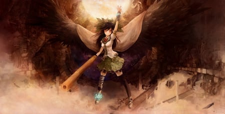 winged worrier - wings, worrier, power, force, dark, anime, fight, girl