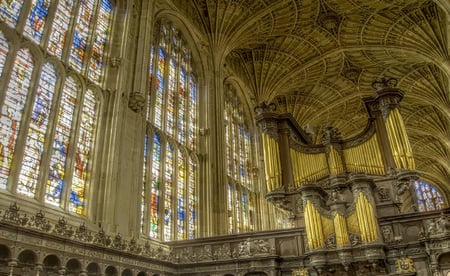 Kings Chapel Cambridge - church, sanctuary, chapel, architecture, stained glass, cambridge, kings, religious