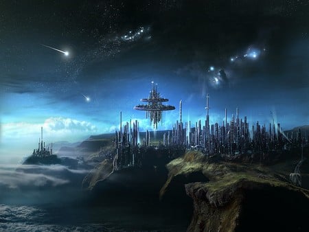 Fantasy city - sky, abstract, landscape, 3d, city, space, fantasy