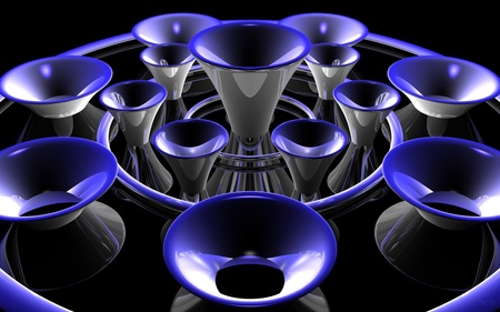 blue horns  - horn, blue horns, abstract, blue, 3d and cg, music, other