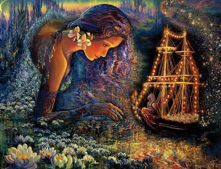 Fantastic girl - abstract, colorful, fantasy, magic, ship, artwork, girl, 3d