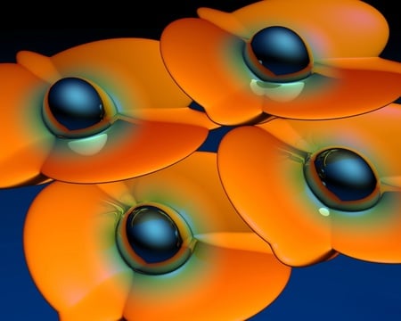 Butterfly flowers - nature, blue, 3d, orange, flower