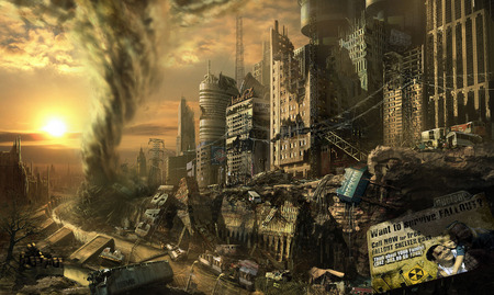 Dark city Ruins - house ruins, city ruins, dark city, destroyed city, ruins