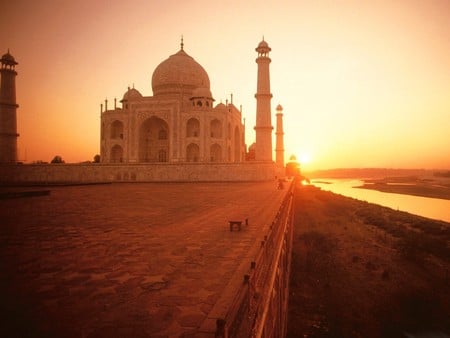 Taj Mahal - sunset, taj mahal, india, monuments, light, architecture