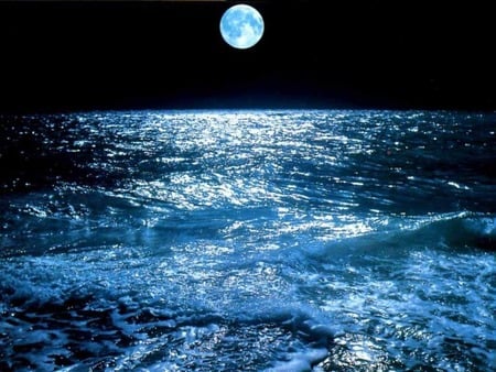 sea at night - moon, see, ocean, night