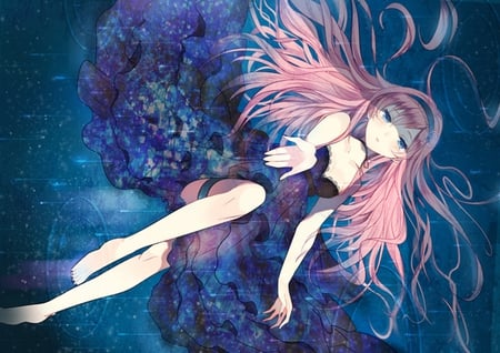 Vocaloid - aqua, megurine luka, blue eyes, pink hair, dress