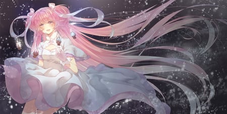 light - sparkle, anime, prett, lanterns, girl, blush, beauty, pink, happy, misty, smile, power