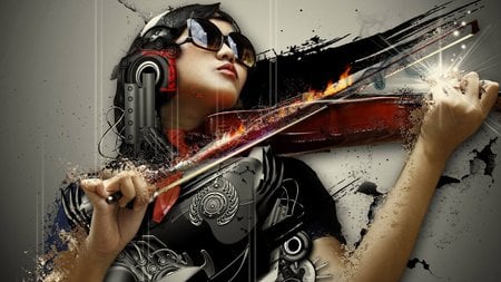 Sad Symphony - abstract, music, symphony, sad, woman, violin, art